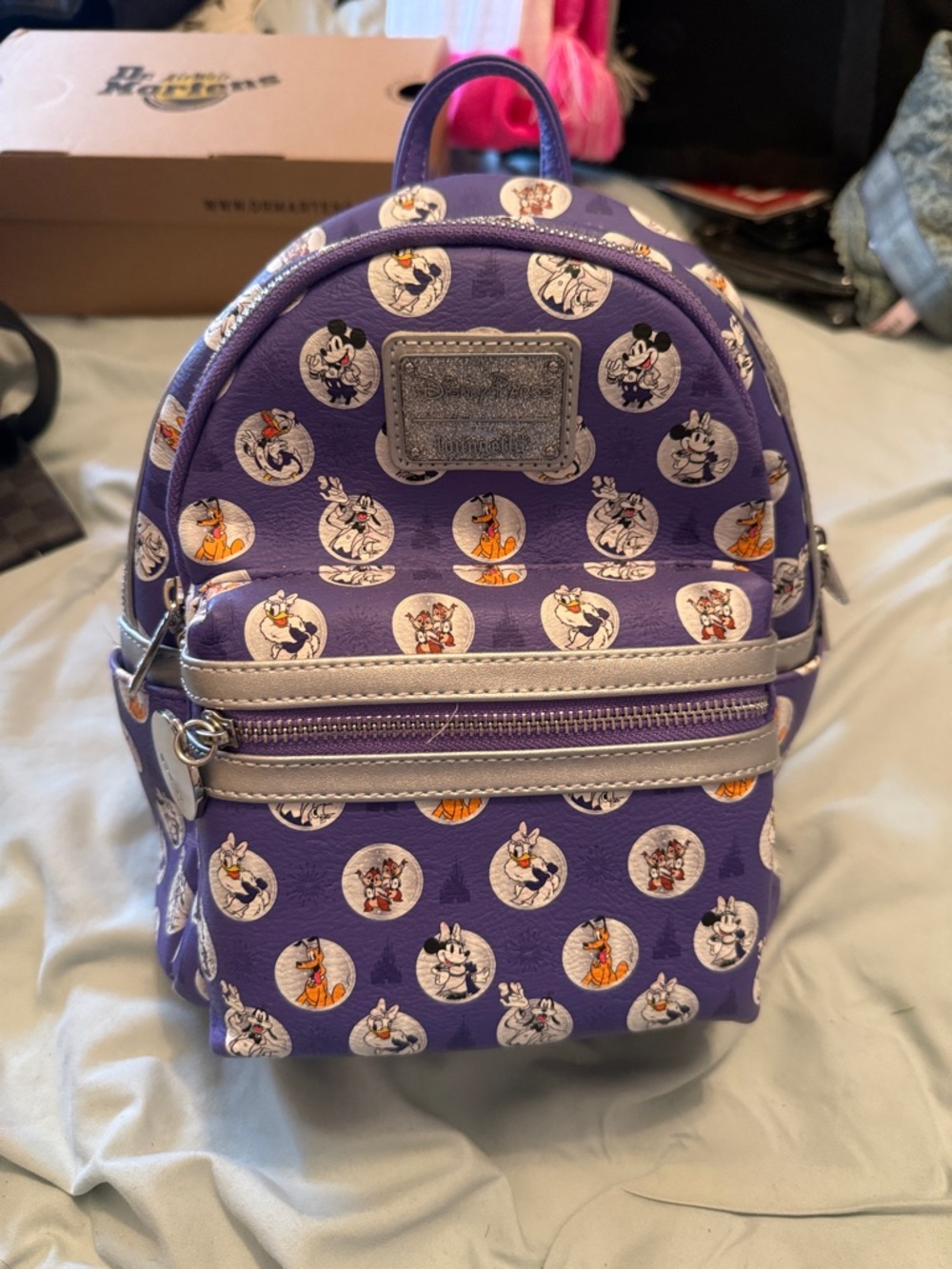 Loungefly Purple Disney Character Mini Backpack with Silver Accents